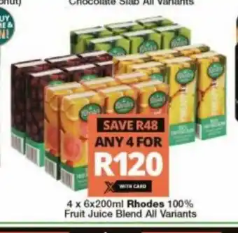 Rhodes 100% Fruit Juice Blend All Variants 4 x 6x200ml