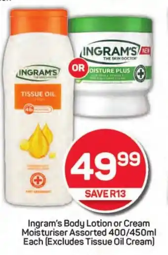 Pick n Pay Ingram's Body Lotion or Cream Moisturiser Assorted (Excludes Tissue Oil Cream) offer