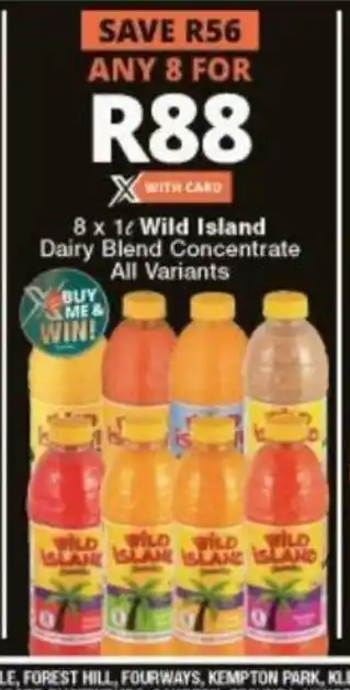 Checkers Liquor Shop Wild Island Dairy Blend Concentrate All Variants 8 x 1L offer
