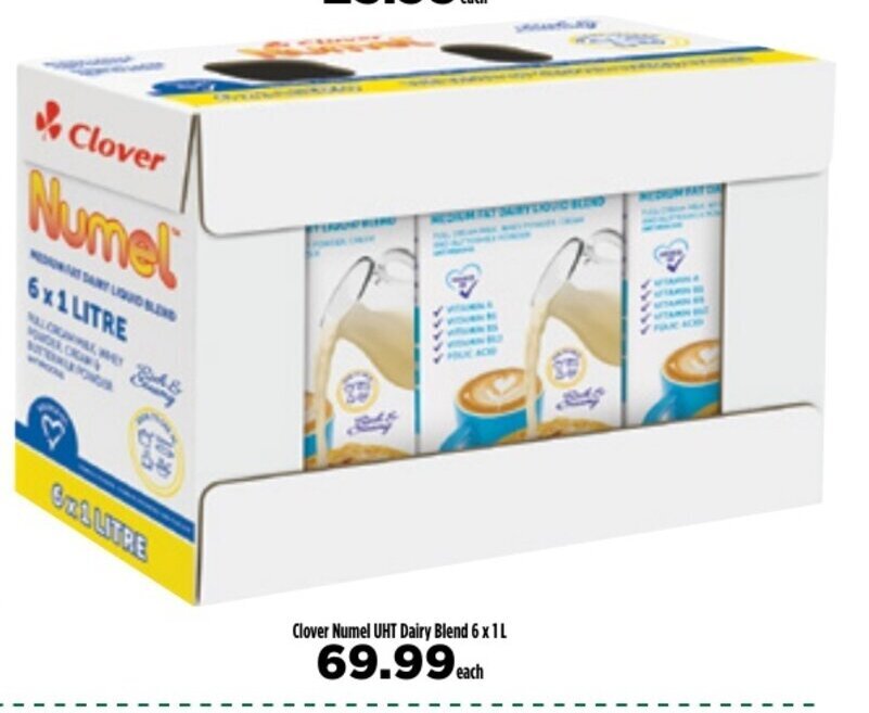 Clover Numel UHT Dairy Blend 6x1L offer at Food Lover's Market