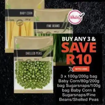 Checkers Hyper Baby Corn/ Sugarsnaps/ Baby Corn & Sugarsnaps/Fine Beans/Shelled Peas offer