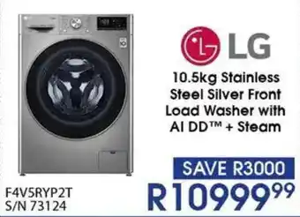 Hirsch's LG Stainless Steel Silver Front Load Washer with AI DD + Steam offer