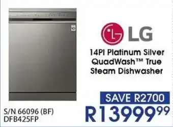 Hirsch's LG 14PI Platinum Silver QuadWash True Steam Dishwasher offer