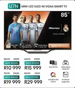 Hirsch's Hisense U7N MINI-LED ULED 4K VIDAA SMART TV offer