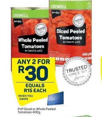 Pick n Pay PnP Diced or Whole Peeled Tomatoes 400g offer