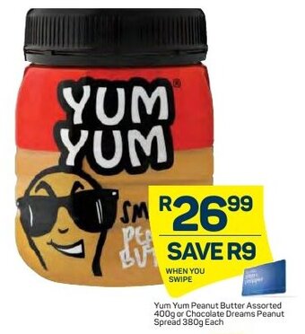 Pick n Pay Yum Yum Peanut Butter 400g or Chocolate Dreams Peanut Spread 380g offer