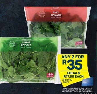 Pick n Pay PnP Swiss Chard 300g, English Spinach or Young Spinach 200g offer