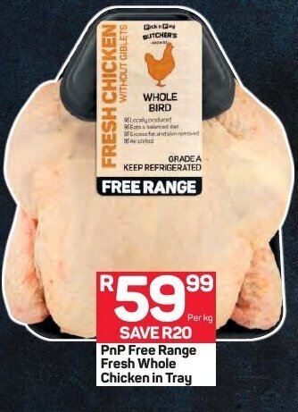 Pick n Pay PnP Free Range Fresh Whole Chicken in Tray offer