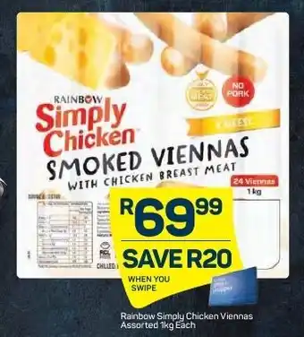 Pick n Pay Rainbow Simply Chicken Viennas 1kg offer