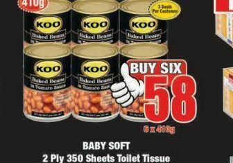 Boxer Koo baked beans in tomato sauce 6 offer