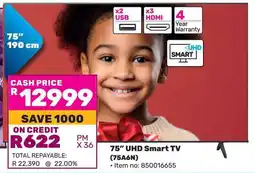 Game Hisense 75" UHD Smart TV (75A6N) offer