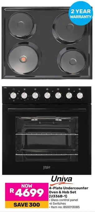 Game Univa 4-Plate Undercounter Oven & Hob Set (U336B-1) offer