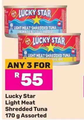 Game Lucky Star Light Meat Shredded Tuna Assorted offer