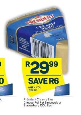 Pick n Pay Président Creamy Blue Cheese, Full Fat Simonzola or Blaauwberg 100g offer