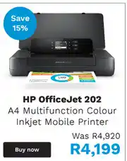 First Shop HP Officejet 202 A4 Multifunction Colour Inkjet Mobile Printer offer
