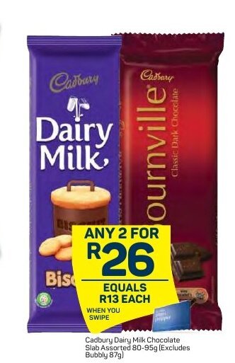 Pick n Pay Cadbury Dairy Milk Chocolate Slab Assorted 80-95g offer