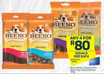 Beeno Rollies, Flatties or Mini Bones Dog Treats Assorted 120g