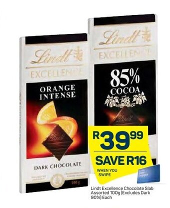 Pick n Pay Lindt Excellence Chocolate Slab Assorted 100g offer