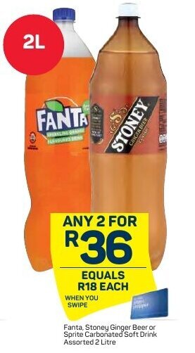Pick n Pay Fanta, Stoney Ginger Beer or Sprite Carbonated Soft Drink Assorted 2 Litre offer