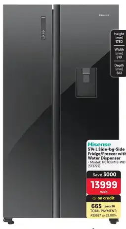 Makro Hisense Side-by-Side Fridge/Freezer with Water Dispenser offer