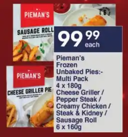 President Hyper Pieman's Frozen Unbaked Pies Multi Pack/ Cheese Griller/ Pepper Steak/ Creamy Chicken/ Steak & Kidney/ Sausage Roll offer