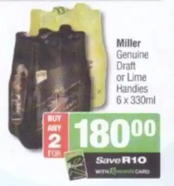 Spar Savemor Miller Genuine Draft or Lime Handies offer