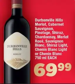 OK Foods Durbanville Hills Merlot, Cabernet Sauvignon, Pinotage, Shiraz, Chardonnay, Merlot Rosé, Sauvignon Blanc, Shiraz Light offer