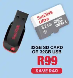 MRP SanDisk 32GB SD Card or 32GB USB offer