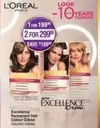 Dis-Chem L'Oreal Excellence Permanent Hair Colour Creme Assorted Shades-For 1 offer