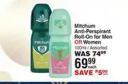 Dis-Chem Mitchum Anti Perspirant Roll On For Men Or Women Assorted-100ml Each offer