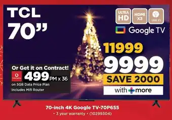 HiFi Corp TCL 70-inch 4K Google TV-70P655 offer