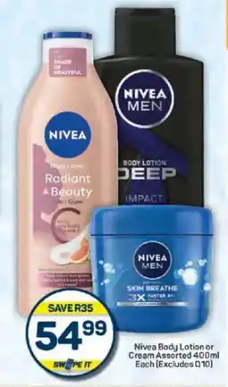 Pick n Pay Nivea Body Lotion or Cream Assorted (Excludes Q10) offer