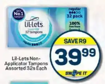 Pick n Pay Lil-Lets Non- Applicator Tampons Assorted offer