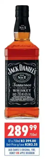 Ultra Liquors Jack daniel's original, fire, honey or apple bourbon offer