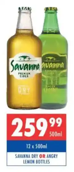 Ultra Liquors Savanna dry or angry lemon bottles offer