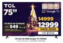 HiFi Corp TCL 75-inch 4K HDR Google TV-75P635 offer