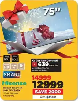 HiFi Corp Hisense 75-inch Smart 4K UHD TV-75A6N offer