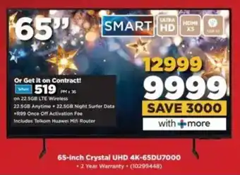 HiFi Corp SAMSUNG 65-Inch Crystal UHD 4K-65DU7000 offer