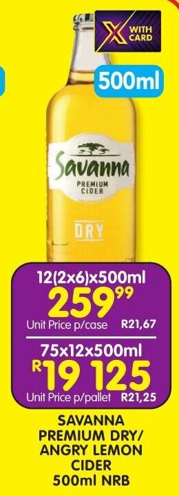 Savanna premium dry/ angry lemon cider offer at Shoprite Liquor