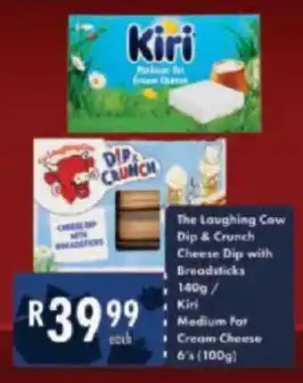 President Hyper The Laughing Cow Dip & Crunch Cheese Dip with Breadsticks/ Kiri Medium Fat Cream Cheese offer