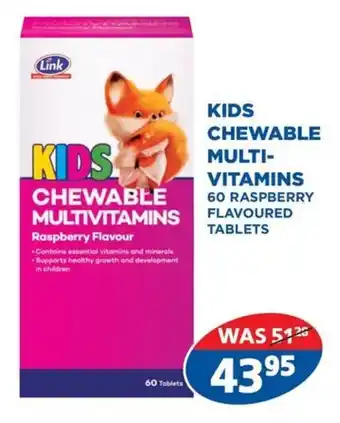 Link Pharmacy Kids chewable multivitamins raspberry flavoured tablets offer