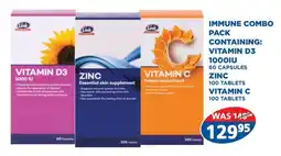 Link Pharmacy Immune combo pack containing: vitamin d3 1000iu, zinc, vitamin c offer