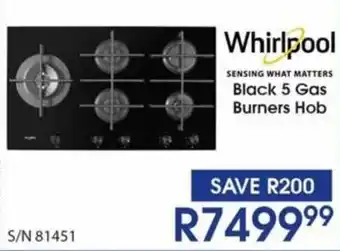 Hirsch's Whirlpool Black 5 Gas Burners Hob offer