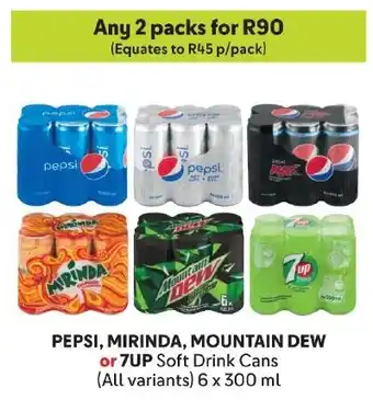 Makro PEPSI, MIRINDA, MOUNTAIN DEW or 7UP Soft Drink Cans offer