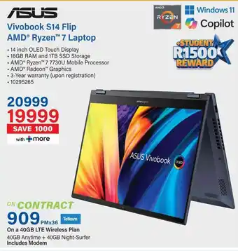 Incredible Connection ASUS Vivobook S14 Flip AMD Ryzen 7 Laptop offer