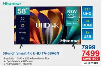 Incredible Connection Hisense 58-inch Smart 4K UHD TV-58A6N offer