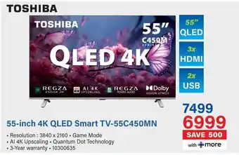 Incredible Connection TOSHIBA 55-inch 4K QLED Smart TV-55C450MN offer