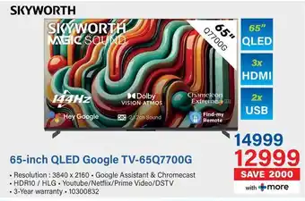 Incredible Connection SKYWORTH 65-inch QLED Google TV-65Q7700G offer