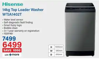 Incredible Connection Hisense Top Loader Washer WTJA1402T offer