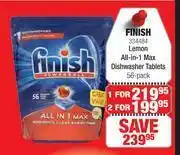 Dis-Chem Finish Lemon All In 1 Max Dishwasher Tablets 56 Pack-For 1 offer